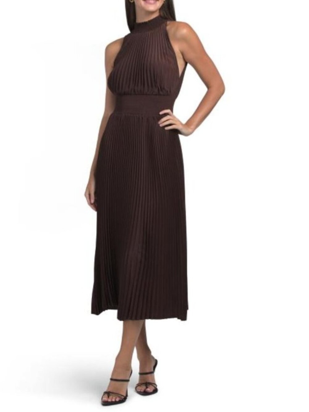 MARINA Halter Pleated Midi Dress